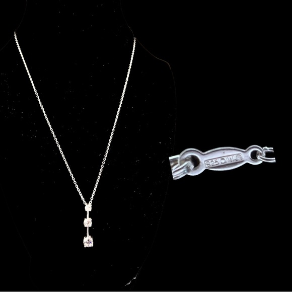 Graduated 3 stone past present future necklace, 925 OW Sterling silver - Picture 2 of 2